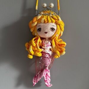 Mermaid, RARE, Crochet,  Crossbody Purse, Bag, Jewel Details, Amigurumi, Doll
